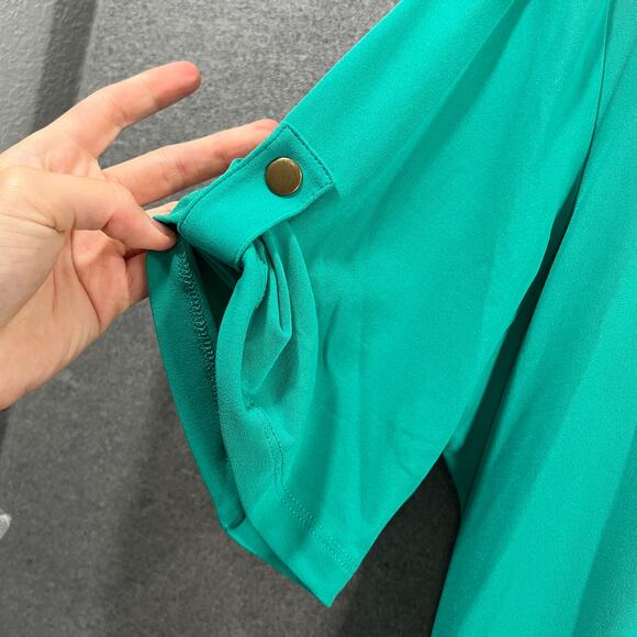 Susan Graver Every Day Pet Liquid Knit A-Line Roll Tab Sleeve Green Size LP - Picture 5 of 10